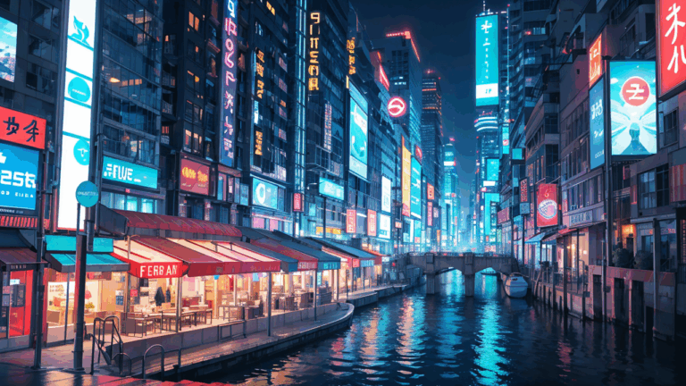 ネオン/街/夜/イラスト素材