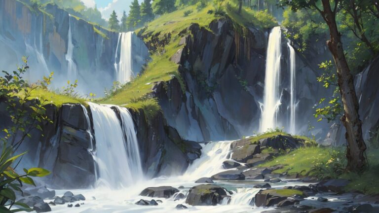 滝/大きな滝/大自然/イラスト素材