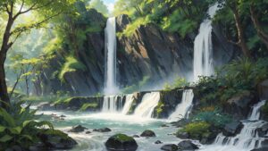 滝/大きな滝/大自然/イラスト素材