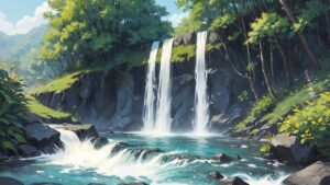 滝/大きな滝/大自然/イラスト素材