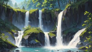 滝/大きな滝/大自然/イラスト素材