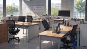 会社/オフィス/晴れの日のオフィス/日当たりの良いオフィス/イラスト素材