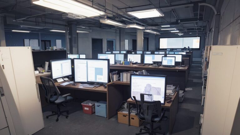 会社/オフィス/大きなモニター/イラスト素材