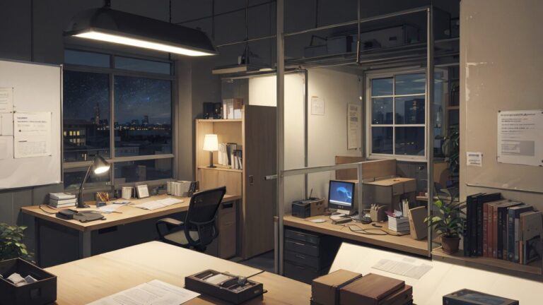 会社/オフィス/夜のオフィス/イラスト素材