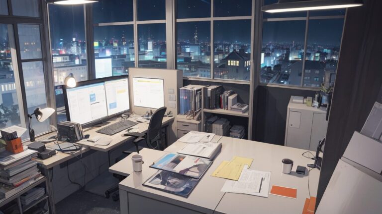 会社/オフィス/夜のオフィス/イラスト素材