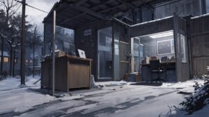 冬の作業場/雪/冬/イラスト素材