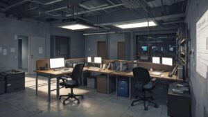 会社/オフィス/暗いオフィス/イラスト素材