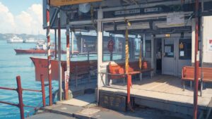 港/港町/フェリー乗り場/渡船場/イラスト素材