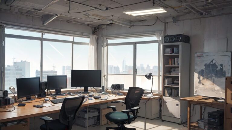 会社/オフィス/窓辺のオフィス/イラスト素材