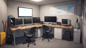 オフィス/作業部屋/複数モニター/イラスト素材