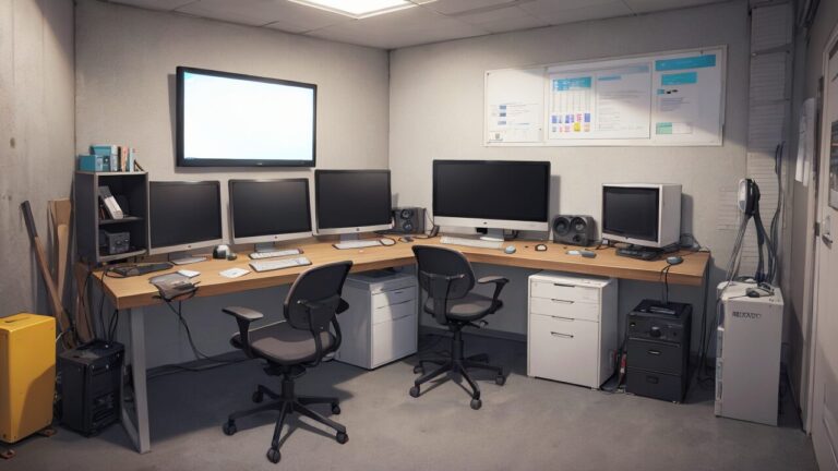 オフィス/作業部屋/複数モニター/イラスト素材