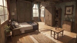 部屋/洋室/寝室/ベッド/イラスト素材