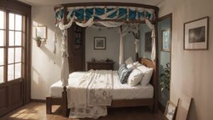 洋室/寝室/ベッド/天蓋付きベッド/イラスト素材