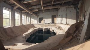 建造物/廃墟/水たまり/イラスト素材