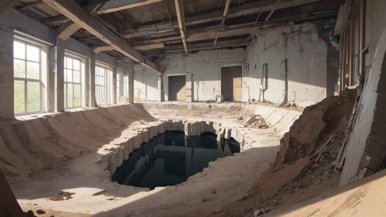 建造物/廃墟/水たまり/イラスト素材