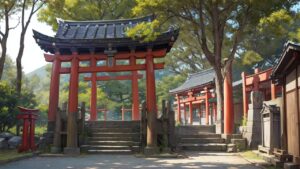 神社/神棚/赤い鳥居/鳥居/イラスト素材