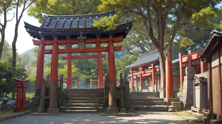 神社/神棚/赤い鳥居/鳥居/イラスト素材