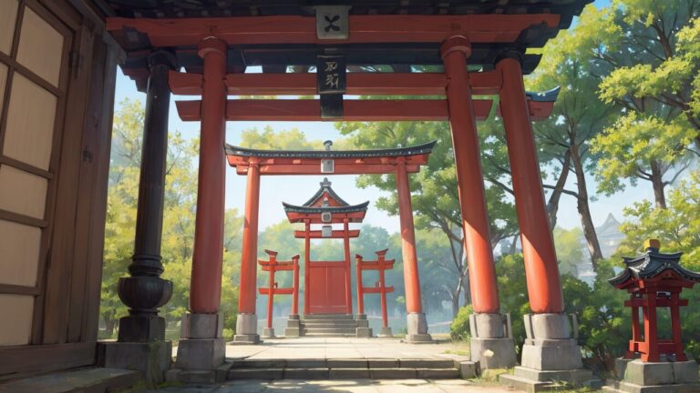 神社/鳥居/赤い鳥居/イラスト素材