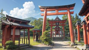 神社/鳥居/赤い鳥居/イラスト素材