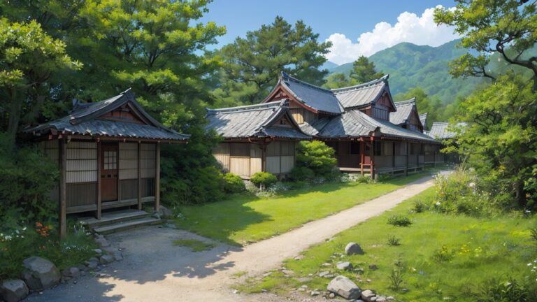 日本建築/庭園/イラスト素材