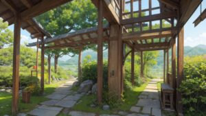 和風建築/庭園/イラスト素材