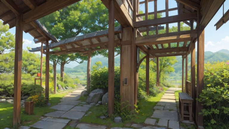 和風建築/庭園/イラスト素材