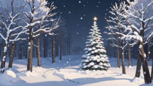 自然/森林/雪/冬/クリスマスツリー/イラスト素材