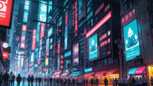 街並み/都会/サイバーパンク/イラスト素材