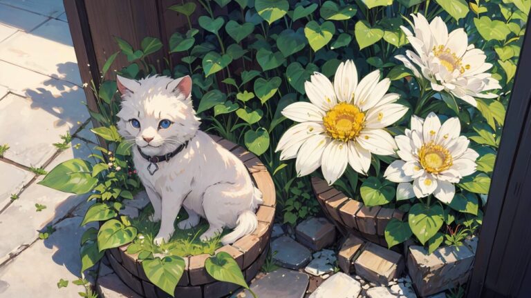 自然/花/花壇/猫/イラスト素材