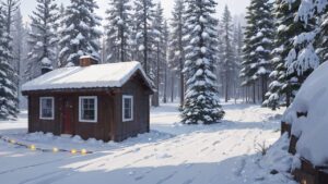 冬/雪/小屋/家/森林/イラスト素材