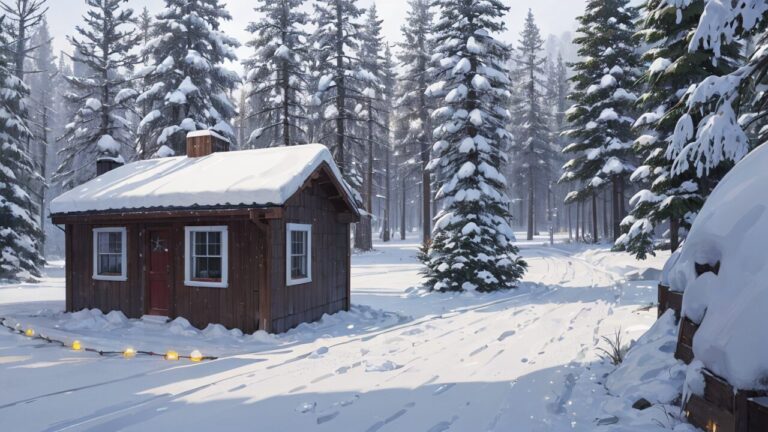 冬/雪/小屋/家/森林/イラスト素材