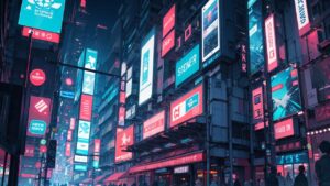 街並み/都会/サイバーパンク/イラスト素材