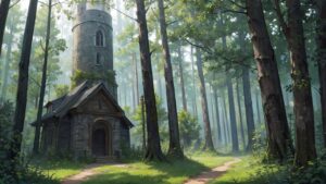 森林/ヨーロッパ/塔/廃墟/小屋/イラスト素材