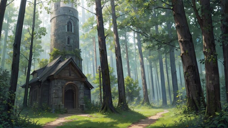 森林/ヨーロッパ/塔/廃墟/小屋/イラスト素材