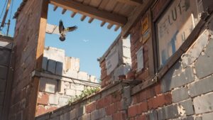 建築/廃墟/鳥/イラスト素材