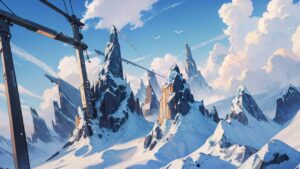 雪山/建造物/青空/イラスト素材