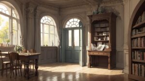 ヨーロッパ/室内/本棚/イラスト素材