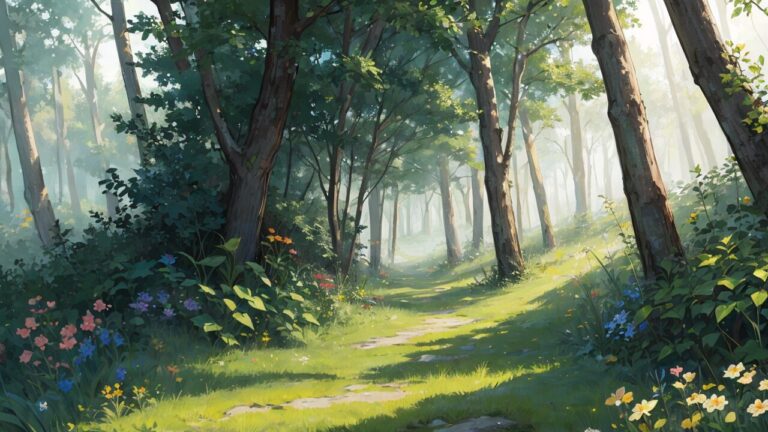 森林/木漏れ日/イラスト素材