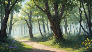 森林/木漏れ日/イラスト素材