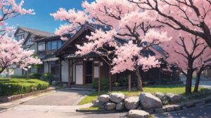 桜/日本建築/イラスト素材