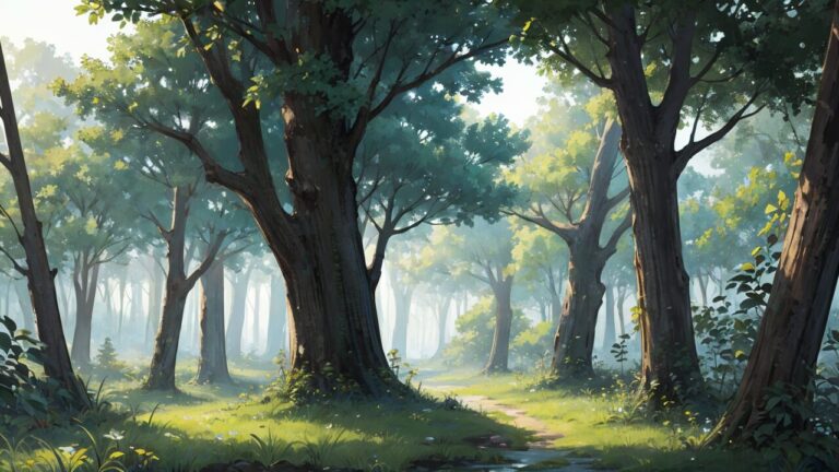 森林/木漏れ日/イラスト素材