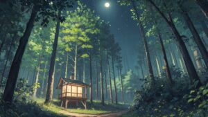 森林/夜/イラスト素材