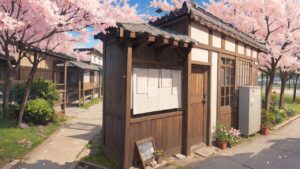 桜/日本建築/イラスト素材