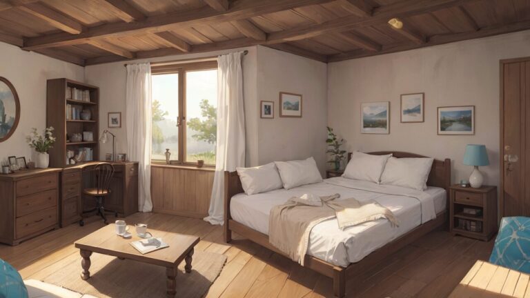 洋室/寝室/ベッド/イラスト素材