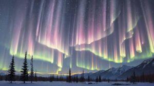 雪山/オーロラ/イラスト素材