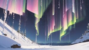 雪山/オーロラ/イラスト素材