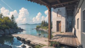 入り江/家/拠点/イラスト素材