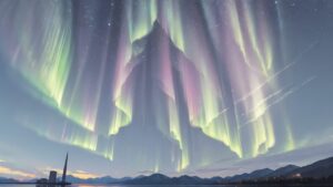 海/山/オーロラ/イラスト素材