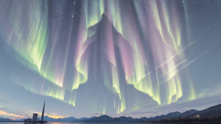 海/山/オーロラ/イラスト素材