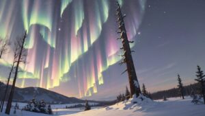 雪山/オーロラ/イラスト素材